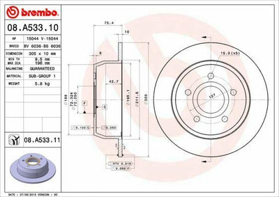 BREMBO 08.A533.11 - Rear Brake Discs 305 mm UV Coated for Jeep Cherokee — Brake Rotors & Drums