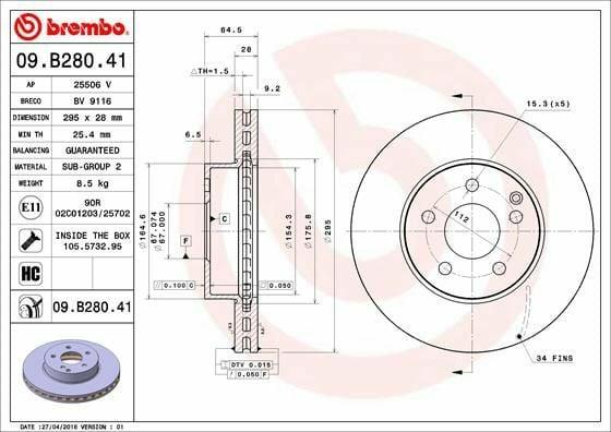 BREMBO Brake Disc 09.B280.41 - High Carbon, Vented Design — Brake Rotors & Drums