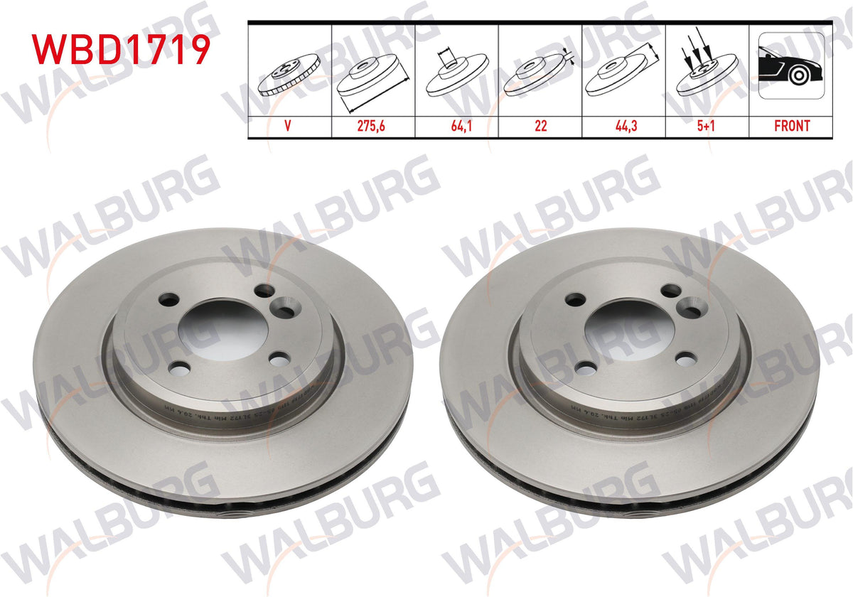 WALBURG WBD1719 Brake Disc Front Mini R50,R53 2001-2013 — Brake Rotors & Drums