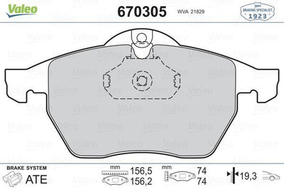 Valeo 670305 Brake Pad Front Opel Vectra B 2.0 16V 95-96 155 mm — Brake Pads