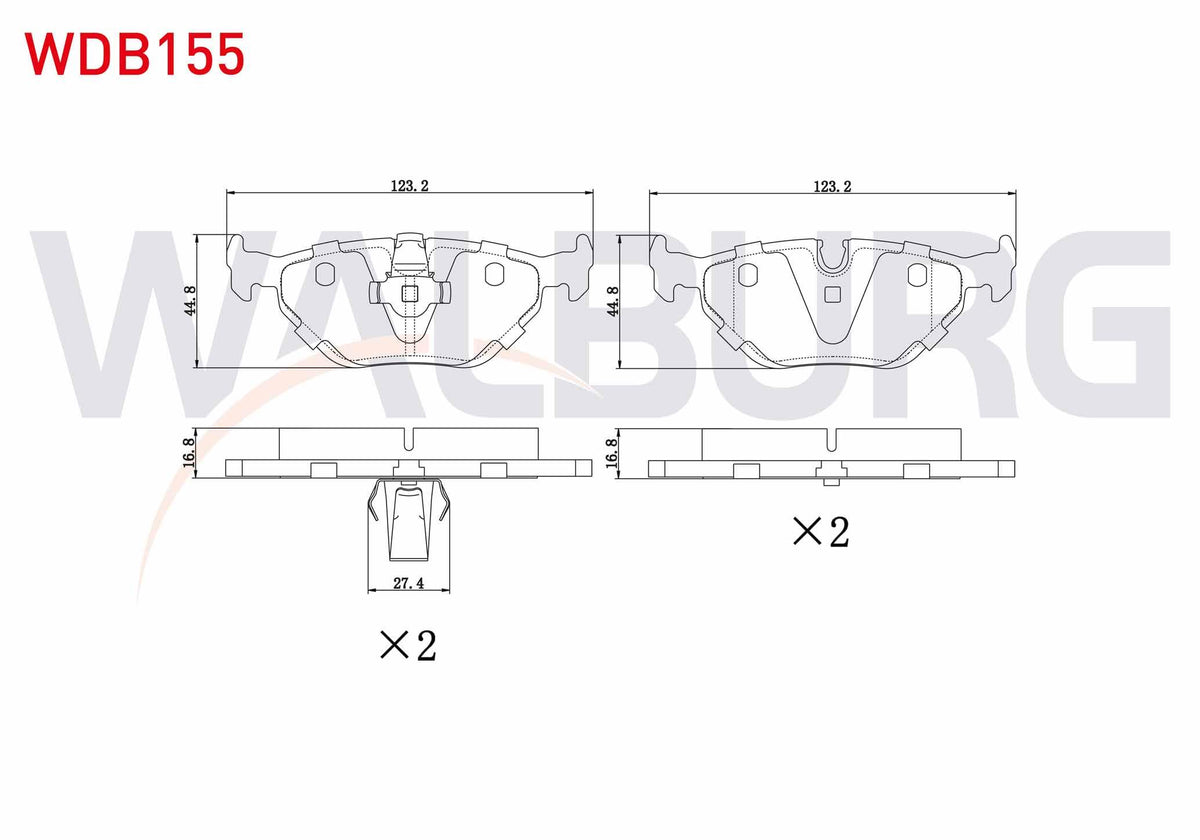 WALBURG WDB155 Brake Pad Rear BMW 5 Series (E39) 520 i 1995-2003 / (E39) 523 i 1995-2003 / (E39) 525 D 1995-2003 — Brake Pads