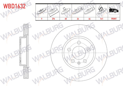 WALBURG WBD1632 Brake Disc Front Air 5 Bjn 276X24x65x44 Skoda Kamiq 2019-/ Scala 2019-/ VW Polo VI 201 — Brake Rotors & Drums