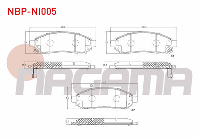 NAGAMA NBP-NI005 Brake Pad Front with Wear Indicator Cable Drilled Nissan Navara (D40) 2.5 dCi 4Wd 2005-2015 / Nissan Pathfinder (R51) 2.5 dCi 2005