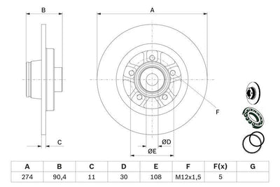 Bosch 0986479F30 Rear Brake Disc 274mm Compatible with Renault Kangoo — Brake Rotors & Drums