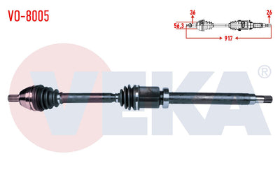 Veka VO-8005 Complete Axle Right Front Volvo S40 II (Ms) 1.6 D M-T Length 917 2004-2012 — Axles, CV Joints & Boots