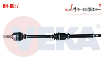 Veka RN-8087 Complete Axle Right Front Renault Fluence (L30) 1.5 dCi 5 Gear Length 931mm 2009 — Axles, CV Joints & Boots