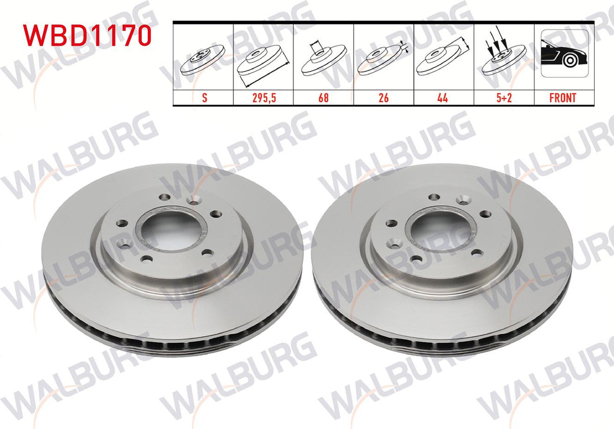 WALBURG WBD1170 Brake Disc Front Air 5 Bjn 295,5X26x68x44 Qashqai 1.3 DiG-T 21-/ 1.6 dCi-1.5 dCi-1.2 D — Brake Rotors & Drums