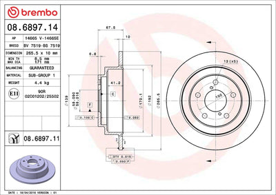 Brembo 08.6897.14 Brake Disc Rear Standard Subaru — Brake Rotors & Drums
