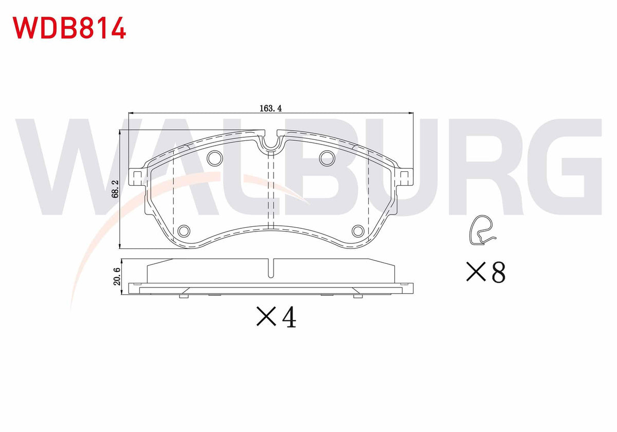 WALBURG WDB814 Brake Pad Front Single Wheel VW Crafter 2.0 TDI 2018-/ Man Tge 2.0 TDI 2018 / Pair Wheel Rear VW Crafter 2.0 TDI 2018-/ Man Tge 2.0 TDI 2018