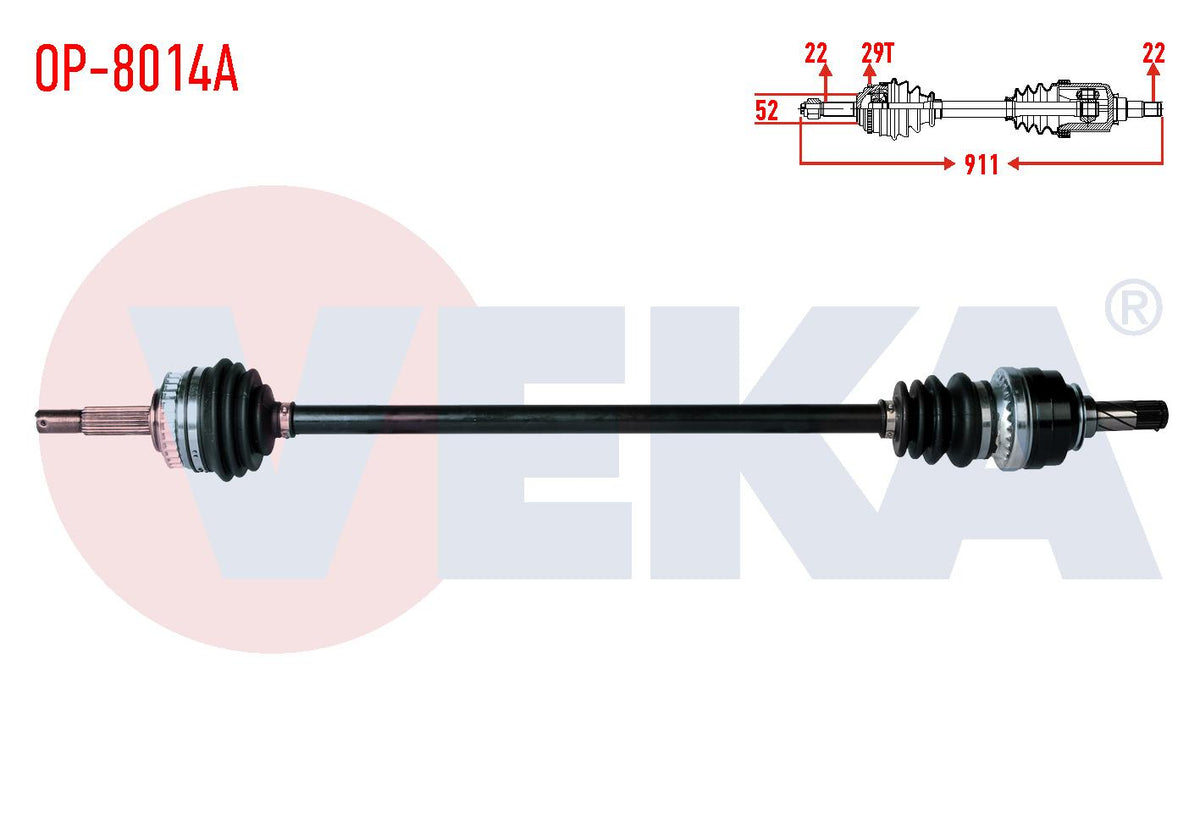 Veka OP-8014A Complete Axle Right Front Opel Corsa B 1.6i 16V ABS li 29 Outer Length 911mm 1993-20 — Axles, CV Joints & Boots