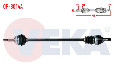 Veka OP-8014A Complete Axle Right Front Opel Corsa B 1.6i 16V with ABS 29 Outer Length 911mm 1993 — Axles, CV Joints & Boots