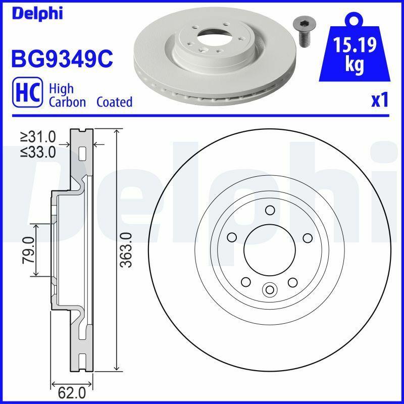 Delphi BG9349C Disc Brake - Ventilated, 5 Holes for Range Rover Sport 2.0 / 3.0 — Brake Rotors & Drums