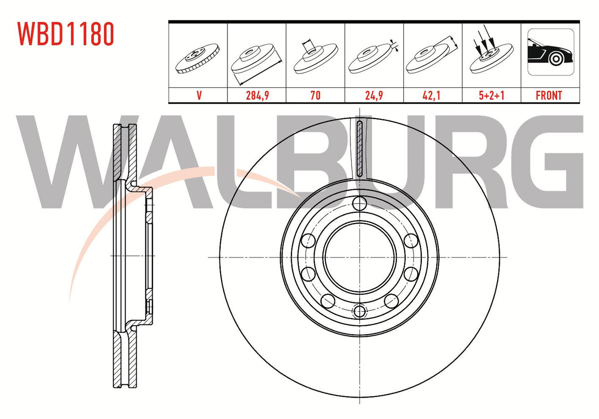 WALBURG WBD1180 Brake Disc Front Air 5 Bjn 284, 7X24 and 2 more models — Brake Rotors & Drums