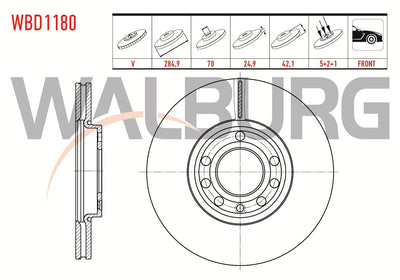 WALBURG WBD1180 Brake Disc Front Air 5 Bjn 284, 7X24 and 2 more models — Brake Rotors & Drums