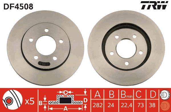 TRW DF4508 Brake Disc Front Air 282 mm Chrysler Vovager-Grand Voyager 95-01 Dodge Caravan 3.3I 95-01 — Brake Rotors & Drums
