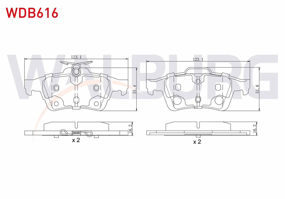WALBURG WDB616 Brake Pad Rear Ford Tourneo Connect 1.6 TDCi 2013-/ 1.5 TDCi 2013-/ Transit Connect 1.5 TDCi 2013 — Brake Pads