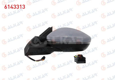 Alkar 6143313 Outer Rear View Mirror Left Electric Heated Primed Automatic Folding with Turn Sign — Tail, Signal & Reflectors