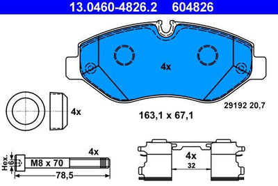 ATE 13.0460-4826.2 Brake Pad Front Crafter 06 > Sprinter 06 > Viano 03 > Vito 03 > Single Wheel — Brake Pads