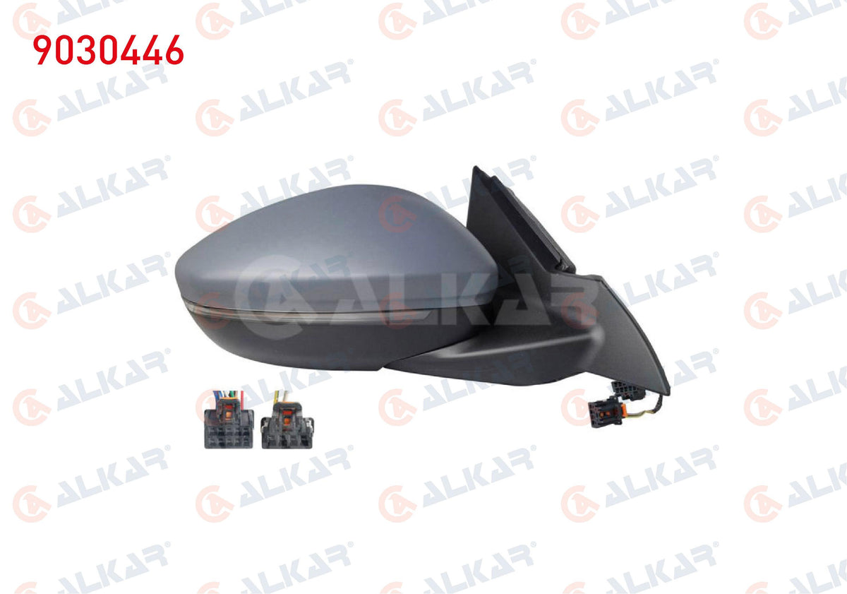 Alkar 9030446 Outer Rear View Mirror Right Electric Heated Primed Automatic Folding with Turn Signal with Sensor Lower with Lighting Blind Spot 10 + 4 Pin Opel Mokka 2020