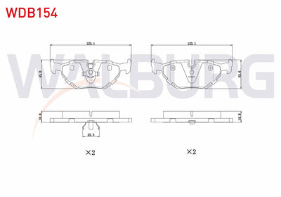 WALBURG WDB154 Brake Pad Rear BMW 5 Series (E34) 518 i 1987-1995 / (E34) 520 i 1987-1995 / (E34) 525 i 1987-1995 — Brake Pads