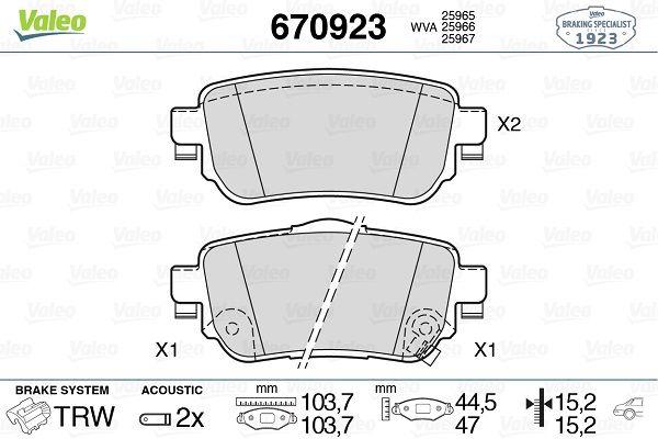 Valeo 670923 Brake Pad Rear Qashqai J11/X-Trail T32/Kadjar/Koleos 2013- — Brake Pads