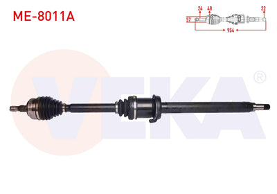 Veka ME-8011A Complete Axle Right Front ABS li 48 Outer Length 954 mm Mercedes A Series (W168) A 1 — Axles, CV Joints & Boots
