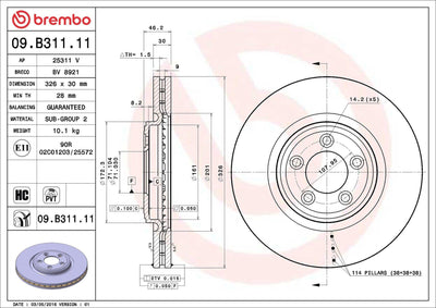 Brembo 09B31111 Brake Disc Front Jaguar Xf I X250 Xj X350 X358 Xk II X150 — Brake Rotors & Drums