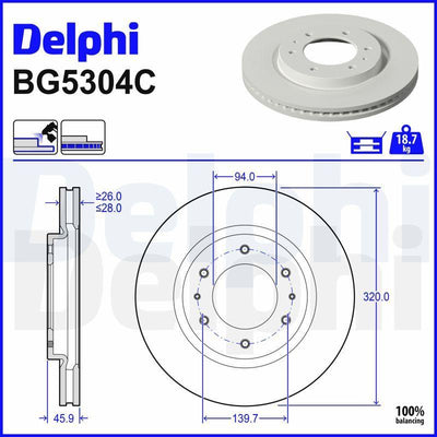Delphi BG5304C Brake Disc Drilled Front Mitsubishi L200 19-> — Brake Rotors & Drums
