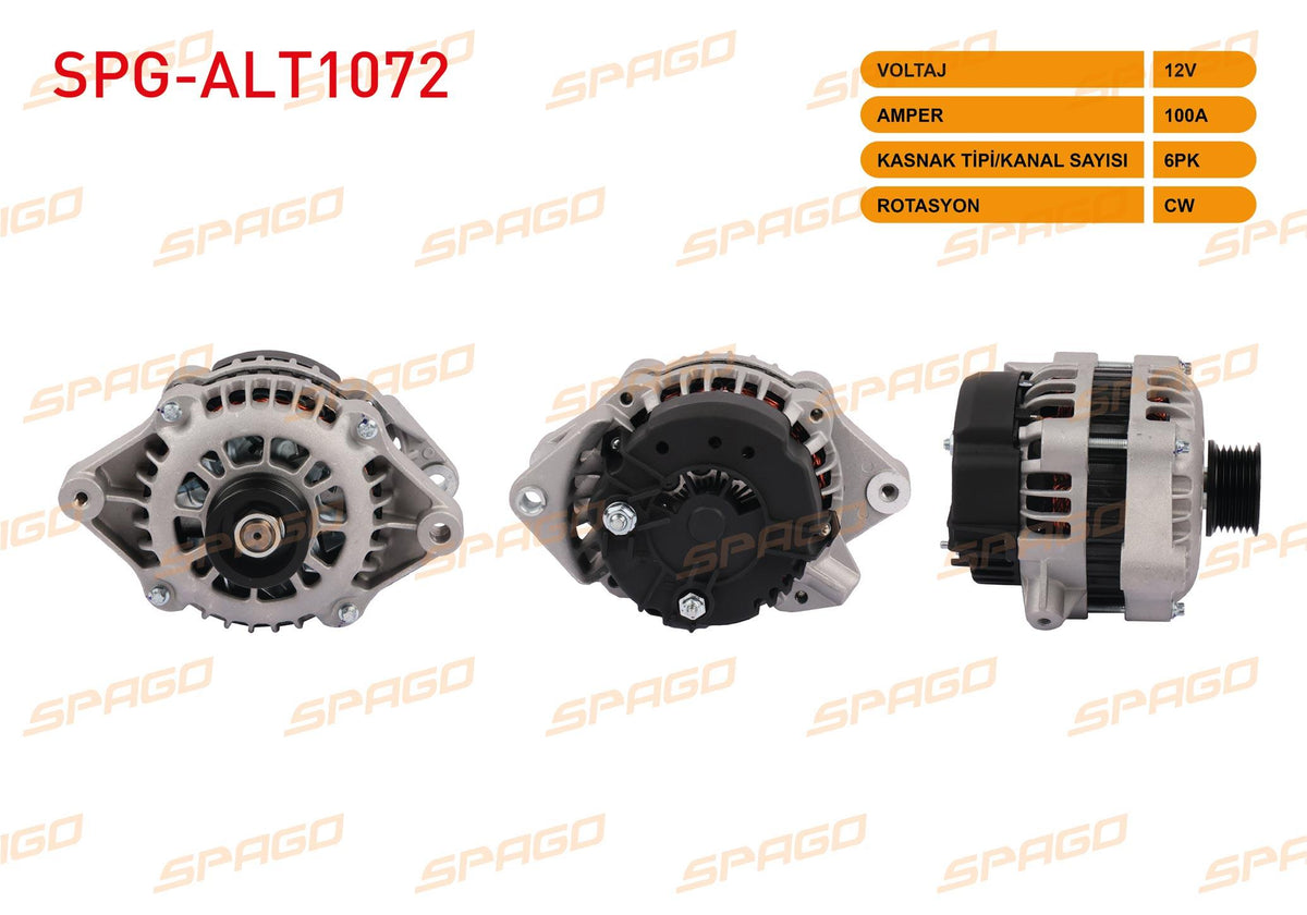 SPAGO SPG-ALT1072 Alternator 12V 100A 6Pk (Alt120) Astra F 92-98-Vectra 92-02-Corsa 93-00-Omega 94-03 ( — Starting & Charging
