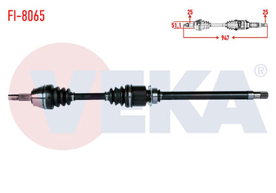Veka FI-8065 Complete Axle Right Front Length 947mm Fiat Linea 1.6 Mjt 2007-/ Grande Punto 1.3 Mjt — Axles, CV Joints & Boots