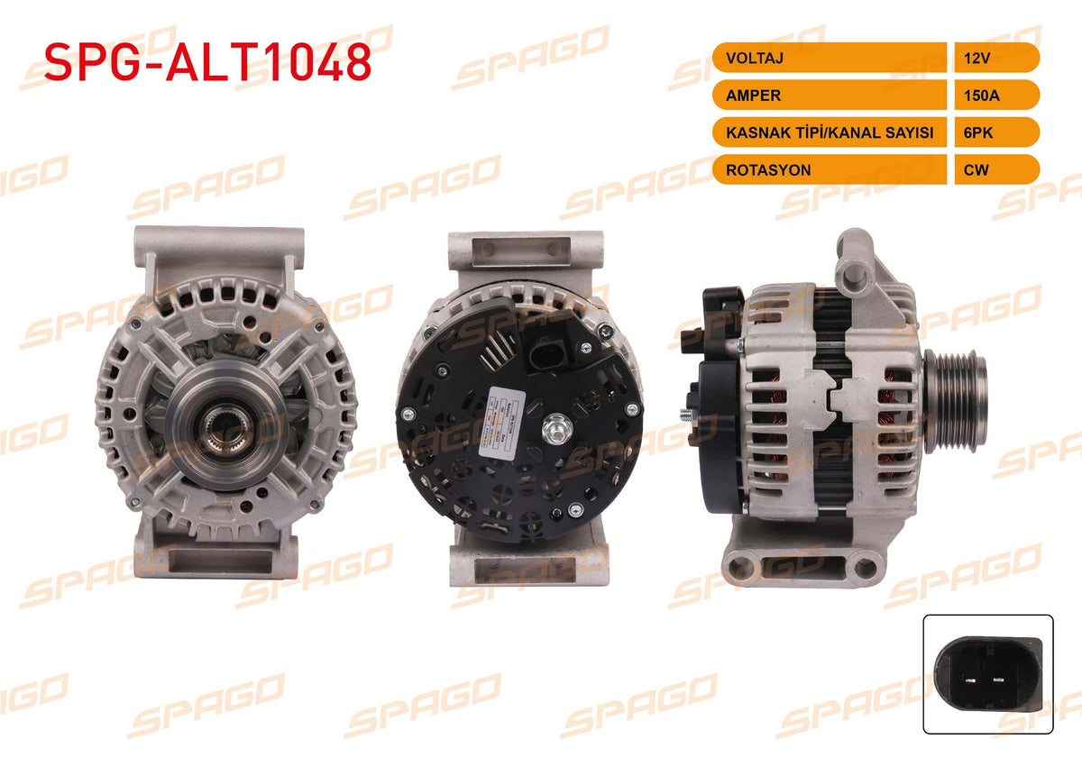 SPAGO SPG-ALT1048 Alternator 12V 150A 6Pk (Alt233) Transit 06-14 / Ducato 06-11 / Jumper 06-16 / Boxer 06-16 (2.2 Diesel Vehicles for)