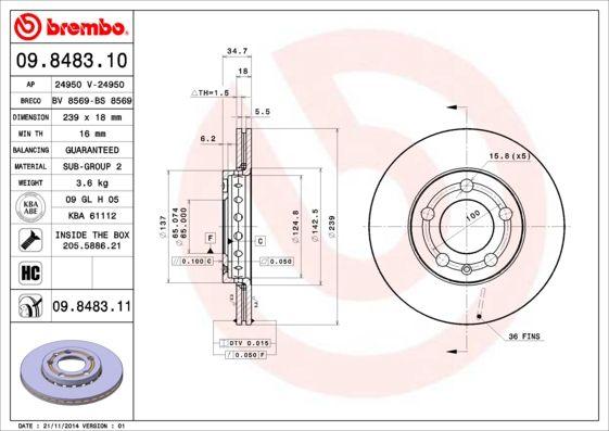 Brembo 09.8483.11 Brake Disc Front Coated (VW Polo 02-10 Skoda Fabia 00-10) — Brake Rotors & Drums