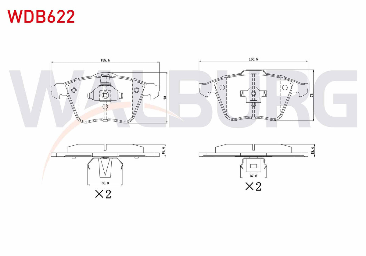 WALBURG WDB622 Brake Pad Front Volvo S40 II (Ms) 1.6i 2004-2012 / S40 II (Ms) 2.0i 2004-2012 — Brake Pads