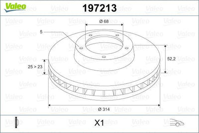 Valeo 197213 Disc Audi A4 (2007 -) 1.8Tfsi, 2.0Tdi, 2.0Tfsi, 2.7Tdi V6 A5 (2007 -) 1.Brake Passenger Car () | 1 Piece