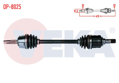 Veka OP-8025 Complete Axle Left Front Opel Corsa D 1.2 M-T Length 615mm 2006-2014 — Axles, CV Joints & Boots
