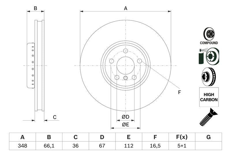 Bosch 0986479F58 Disc Rear (Ad) 19-3-Series (G20-G80-G28) 5-Series (G30-F90-G31) X3 | Set of 2