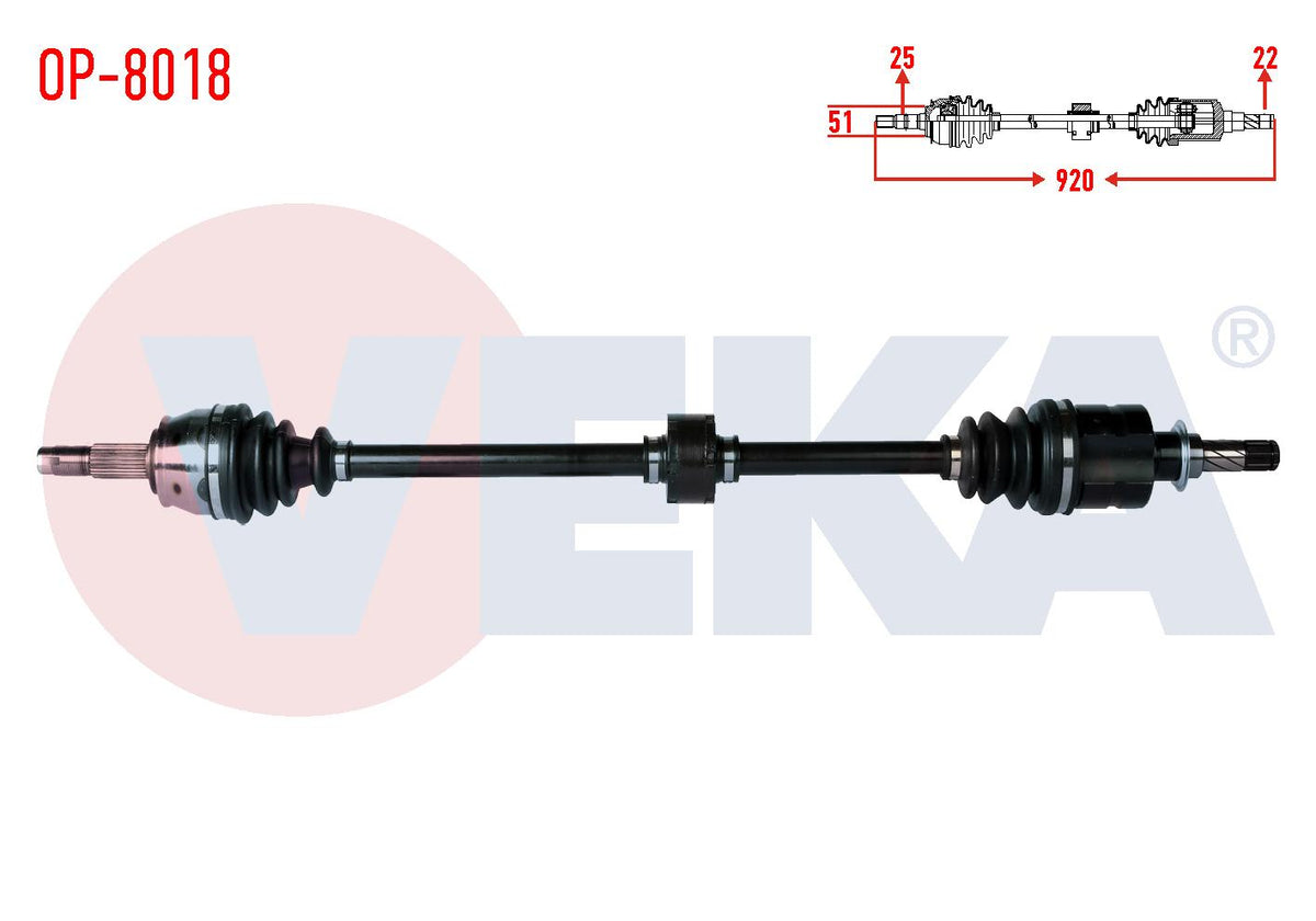 Veka OP-8018 Complete Axle Right Front Length 920mm Opel Corsa D 1.3 CDTi (Dtj) 2006-2014 / Chevro — Axles, CV Joints & Boots