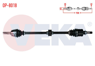 Veka OP-8018 Complete Axle Right Front Length 920mm Opel Corsa D 1.3 CDTi (Dtj) 2006-2014 / Chevro — Axles, CV Joints & Boots