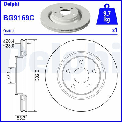 Delphi BG9169C Brake Disc (Single Pack)-Painted, Drilled — Brake Rotors & Drums
