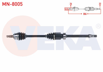 Veka MN-8005 Complete Axle Right Front Mini Cooper (R50,R53) 1.6 M-T / Cooper One (R50 — Axles, CV Joints & Boots