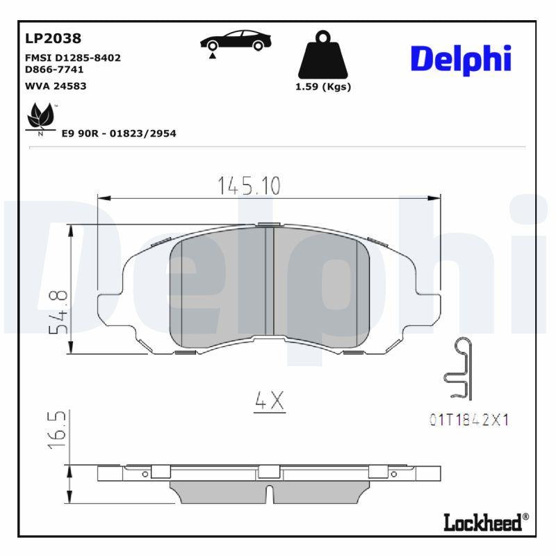 Delphi LP2038 Brake Pad Front 1 Piece — Brake Pads