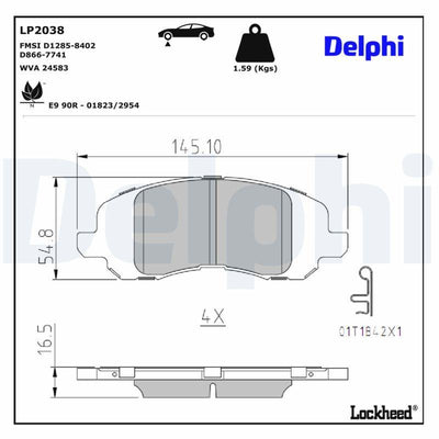 Delphi LP2038 Brake Pad Front 1 Piece — Brake Pads