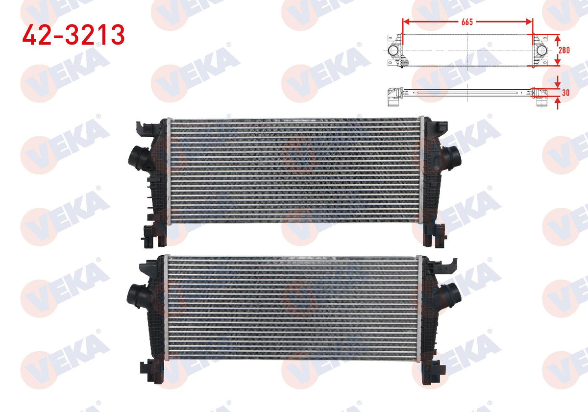 Veka 42-3213 Turbo Radiator (Intercooler) Opel Astra J 1.6i A-T 2009-2016 / Opel Insignia 1.6-1.6 T A-T 20 — Radiators & Fans
