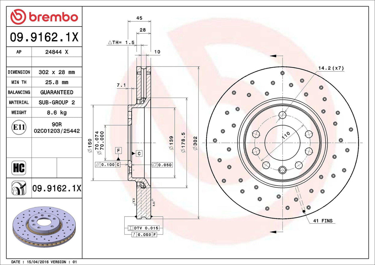 Brembo 09.9162.1X Brake Disc Front Xtra Chevrolet — Brake Rotors & Drums