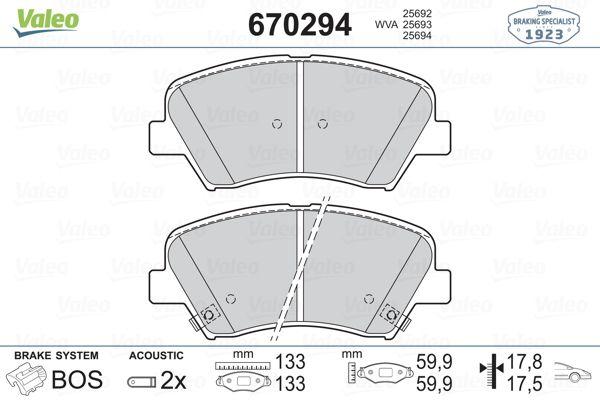 Valeo 670294 Front Brake Pad Hyundai i30/Ceed 12-, Elantra 11/16- and 2 more models — Brake Pads
