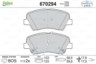Valeo 670294 Front Brake Pad Hyundai i30/Ceed 12-, Elantra 11/16- and 2 more models — Brake Pads