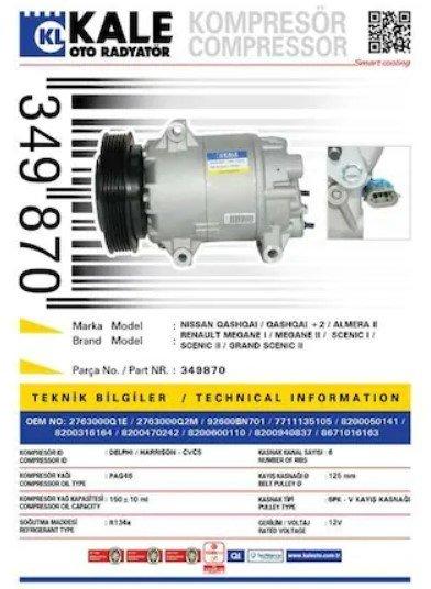 Kale 349870 A/C Compressor Renault Megane II 1.5 dCi-1.4-1.6