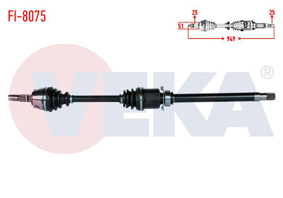 Veka FI-8075 Complete Axle Right Front Fiat Fiorino (225) 1.3 Mjt A-T Length 949 mm 2008-2013 — Axles, CV Joints & Boots