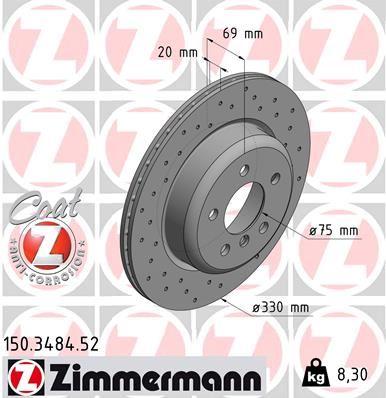 Zimmermann 150.3484.52 Brake Disc Rear BMW F10 F11 F18 Drilled — Brake Rotors & Drums