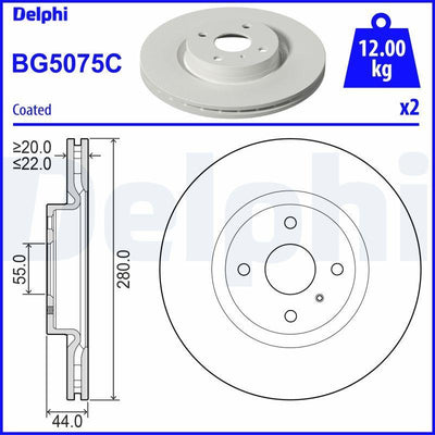 Delphi BG5075C Brake Disc (Twin Pack)-Painted, Deliksiz